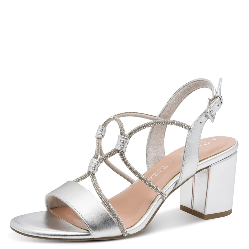 MARCO TOZZI Women's Sandal soft Feel Me Footbed Vegan soft Lining Trendy, metallic (SILVER), 7.5 UK