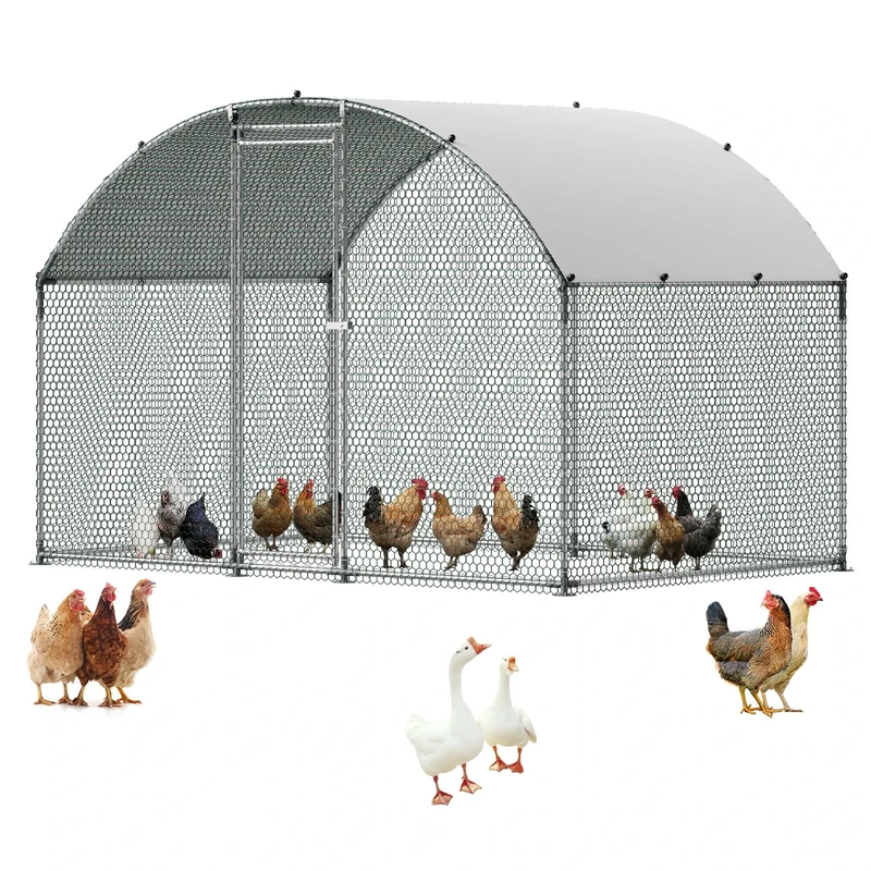 VEVOR Metal Chicken Coop, 9.8x6.5x6.5ft Large Walk-in Chicken Runs with Cover, Doom Roof Hen House Enclosure with Security Lock, Outdoor Duck Rabbit Cage Poultry Pen for Backyard, Farm, Yard