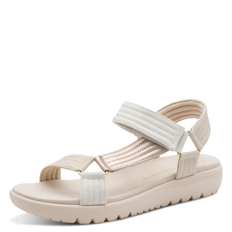 MARCO TOZZI Women's Sandal soft Feel Me footbed Vegan soft lining Comfortable, beige (LT.TAN COMB), 5.5 UK