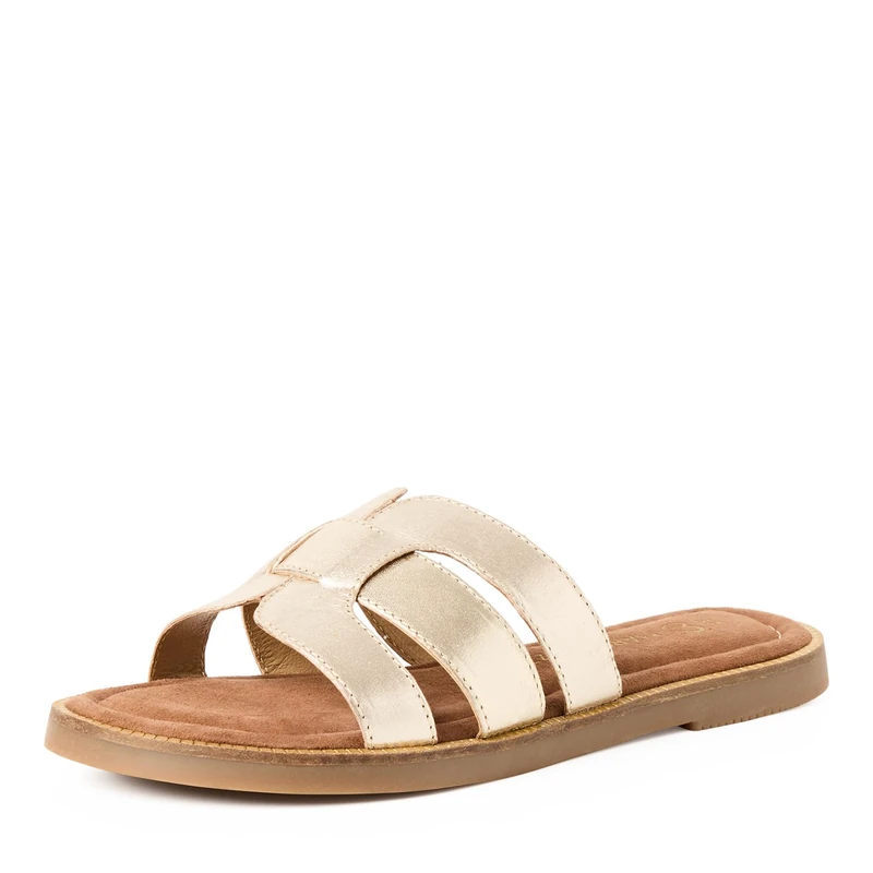 MARCO TOZZI Women's Sandal soft Feel Me Footbed Leather Summery, metallic (PLATINUM), 6 UK