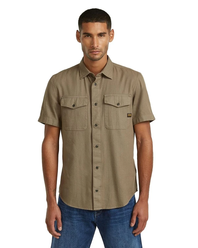 G-STAR Men's Marine Slim Short Sleeve Shirt, Size: M, Color Brown