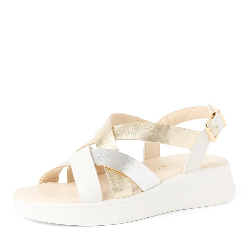 MARCO TOZZI women's sandal soft Feel Me footbed leather soft lining slingback, white (WHITE COMB), 4.5 UK