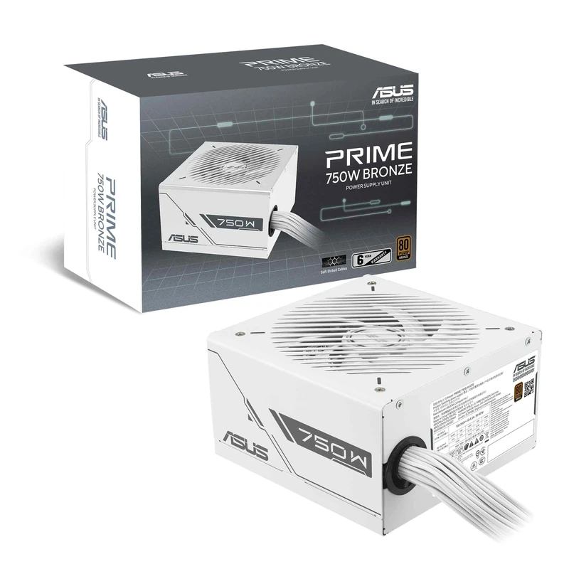 ASUS Prime 750W Bronze White Edition (80 PLUS Bronze Certified, Non-modular ATX Power Supply, Sleeve Etched Cable, Dual Ball Fan Bearings, 6 Year warranty)