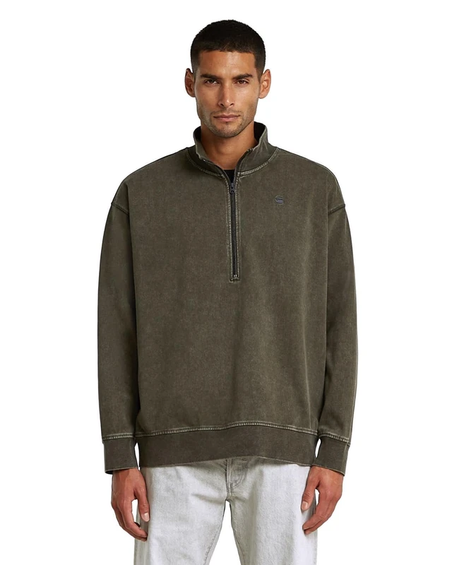 G-STAR Men's Washed hb relaxed half zip sw, Size: S, Color Gray - Image 1