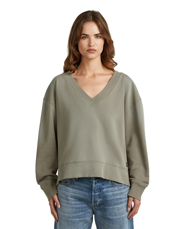 G-STAR Women's Sun faded v neck loose sw wmn, Size: M, Color Brown