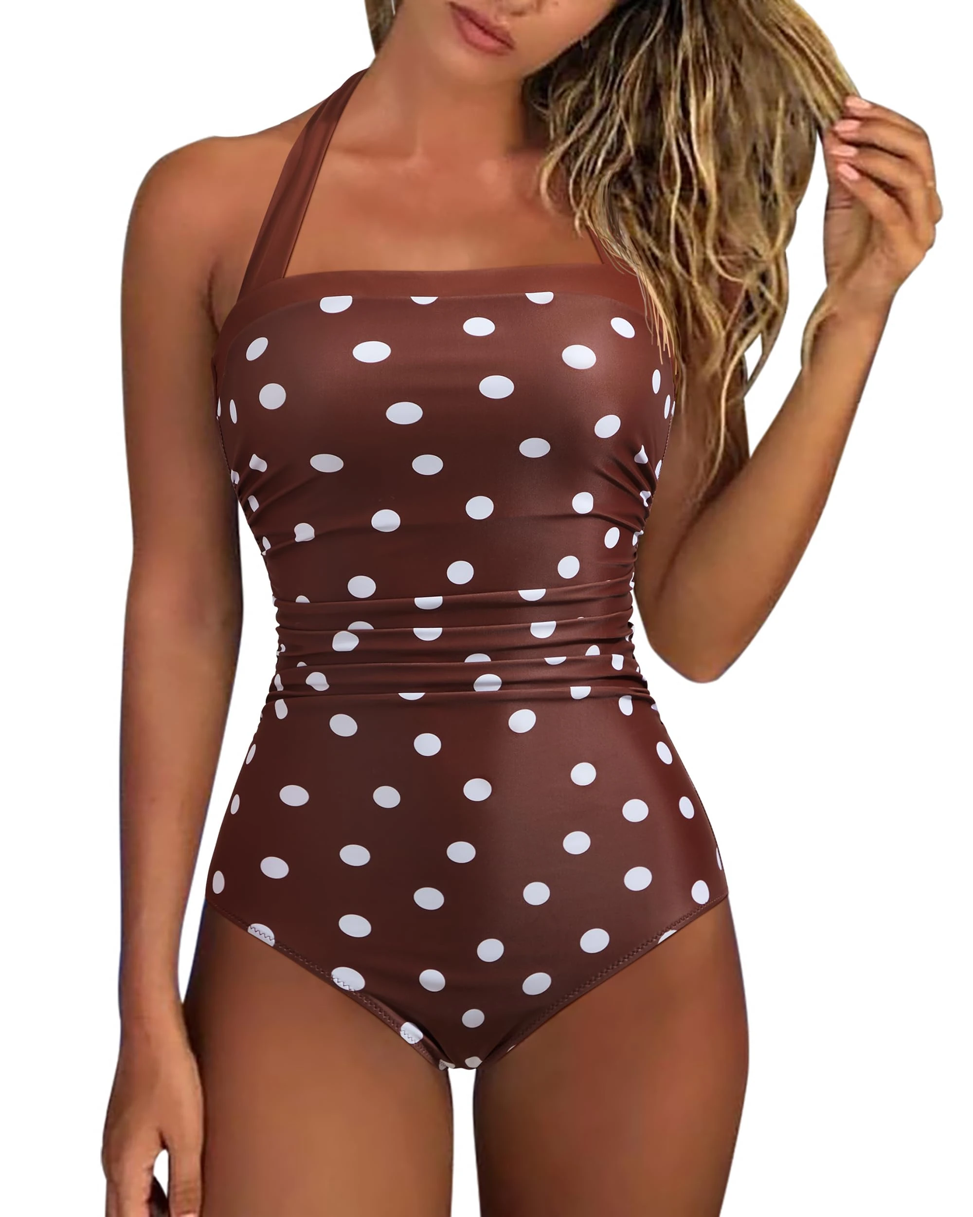 RXRXCOCO Womens Tummy Control Swimwear Halter Neck One-Piece Swimsuits Padded Swimming Costume
