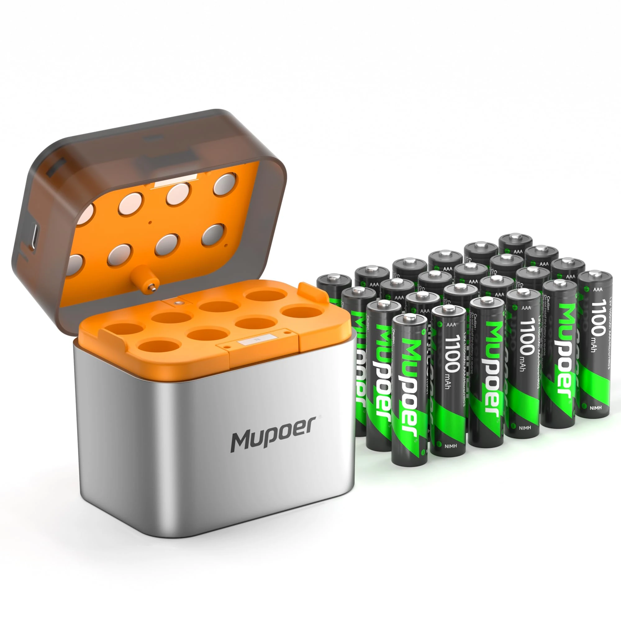 AAA Rechargeable Batteries with Charger 24Pack,Battery Charger AA/AAA,Triple A Batteries Rechargeable Battery,3A High Capacity Solar Batteries 1100mAh 1.2V,Fast Charger for NiMH/Lithium Battery