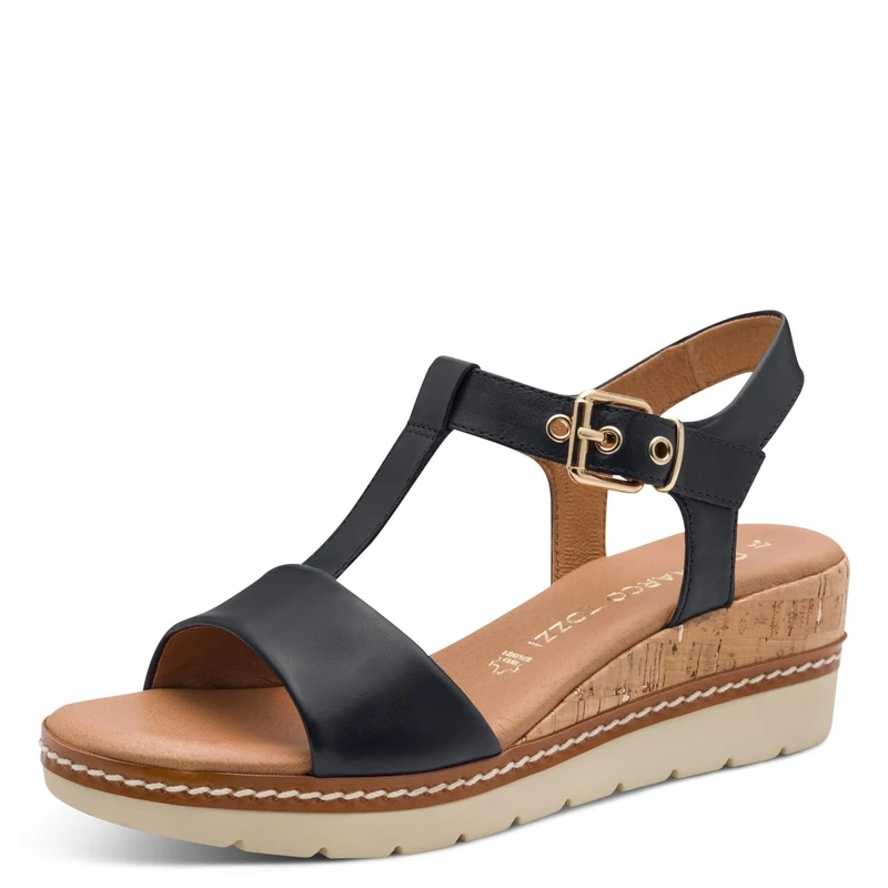 MARCO TOZZI Women's Sandal soft Feel Me footbed Leather soft lining Modern, blue (NAVY), 7 UK