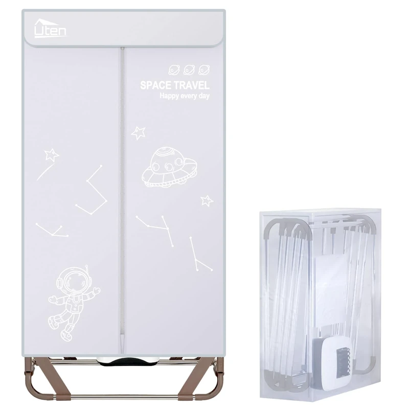 Uten Clothes Dryer Electric Indoor, 2-Tier Heated Clothes Airer, Foldable Dryer Wardrobe Drying Rack with storage Bag, 1500w Quick Dry for All Fabrics, Suitable for Home