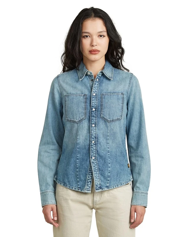 G-STAR Women's Kick Slim Shirt ls wmn, Size: S, Color Blue