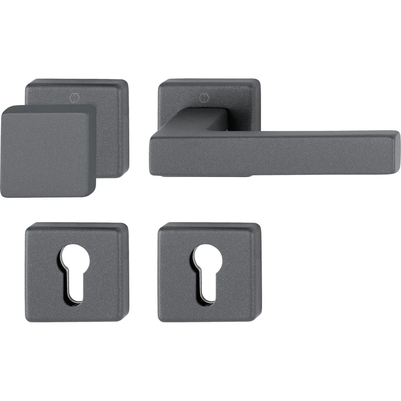 Hoppe Austin Fire Protection Interchangeable Set Door Handle + Door Knob + Rosette PZ ÖNORM, Aluminium Sand Black - Image 1