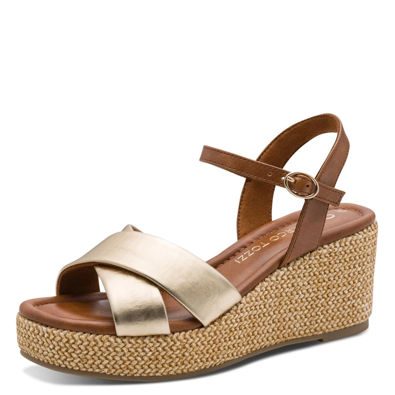 MARCO TOZZI Women Sandal soft Feel Me footbed soft lining Summery, metallic (GOLD COMB), 7.5 UK
