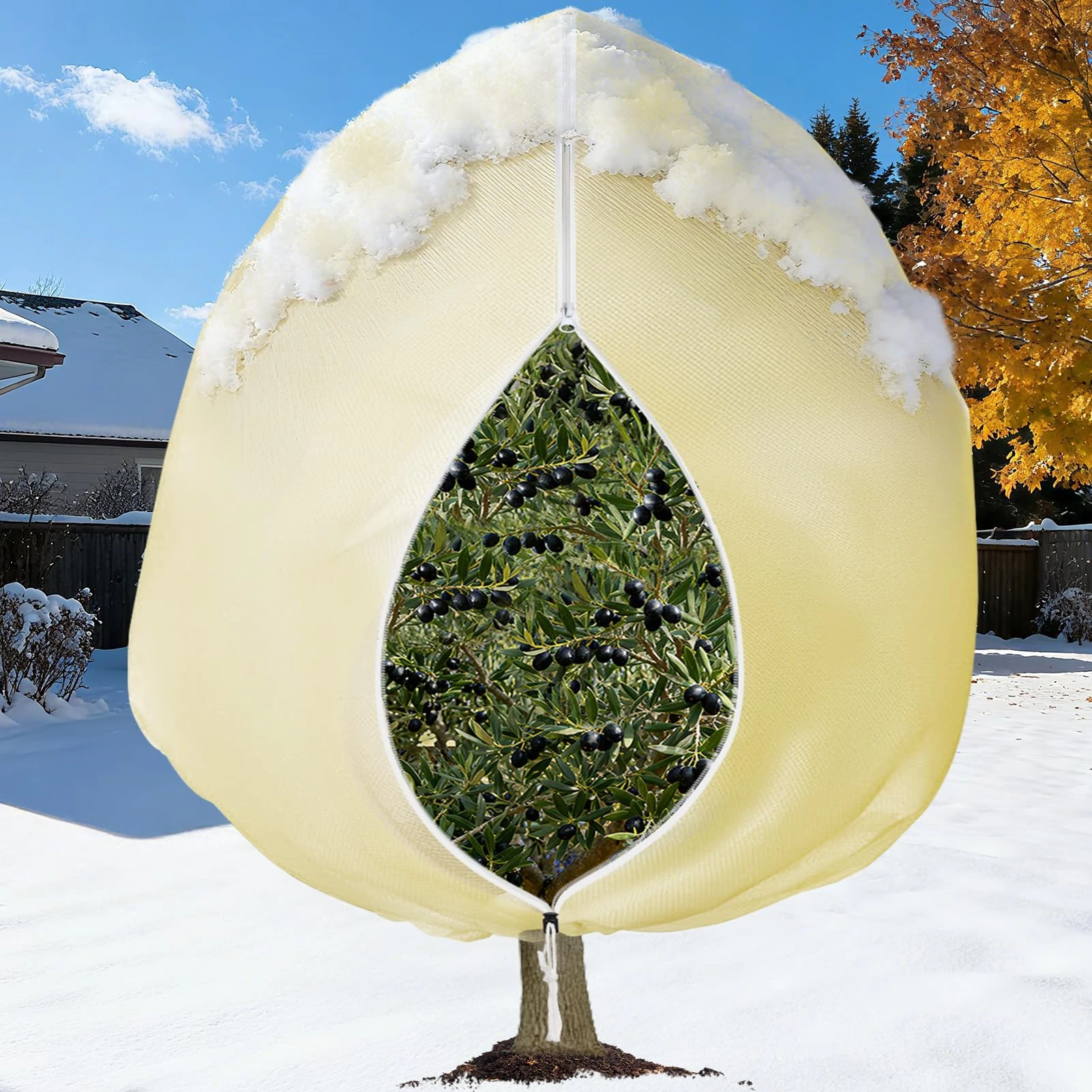 OZMI Plant Fleece Frost Protection for Outdoor Plants, 180x120cm Extra Large Fleece Plant Jacket with Zippers, Lemon Olive Tree Covers for Winter Plant Covers Shrub Fleece Horticultural Fleece Bags