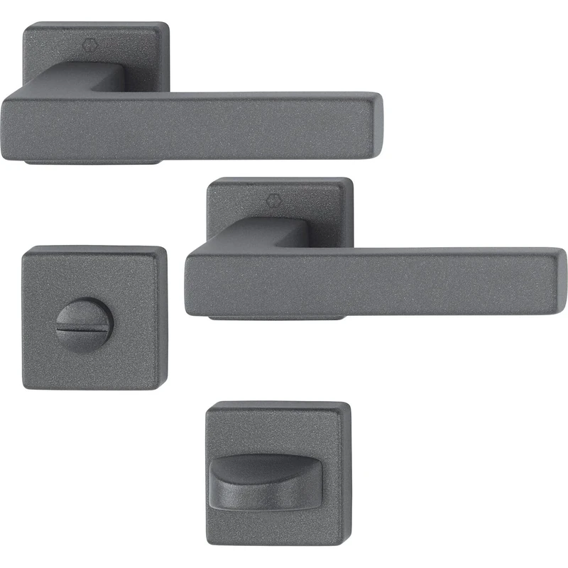 Hoppe Austin Door Handle Set 2 x Door Handles on Rosette Toilet TS 37-42 mm Aluminium Sand Black