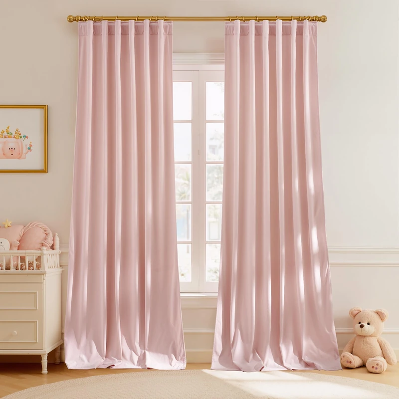 StangH Dusty Pink Velvet Curtains - Luxury Room Darkening Thermal Insulated Window Drapes for Bedroom, Living Room & Home Theater, Rod Pocket & Back Tab Style, 52 x 90 inches, 2 Panels