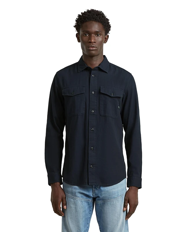 G-STAR Men's Marine Slim Long Sleeve Shirt, Size: XXL, Color Blue
