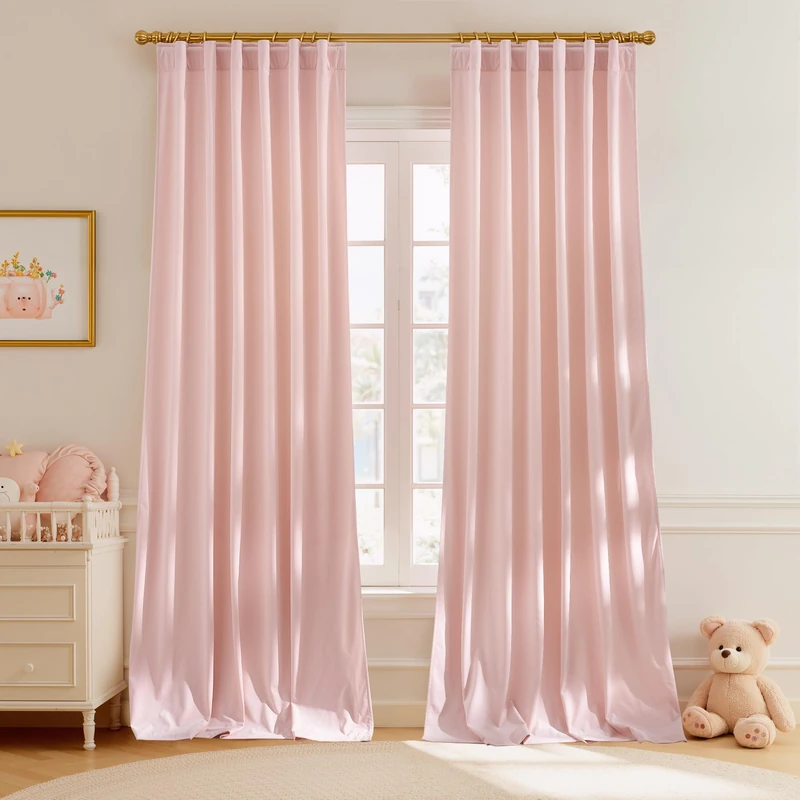 StangH Baby Pink Velvet Curtains, Luxury Rod Pocket Back Tab Blackout Drapes for Bedroom, Living Room, Kitchen, Thermal Insulated, Super Soft Window Treatment, 52 x 90 inches, 2 Panels