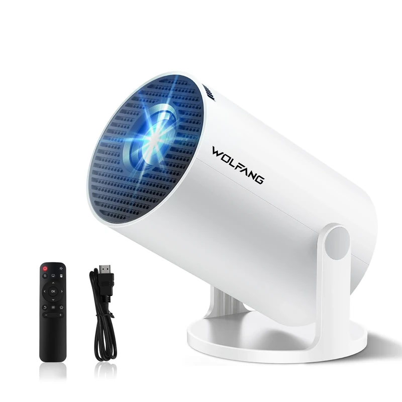 WOLFANG Mini ProjectorBuilt-in Apps & WiFi 61080P FHD Portable Projector with Bluetooth & Auto Vertical Keystone, 180° Rotatable Projection for Bedroom Compatible with iOS/Android/PC/TV Stick