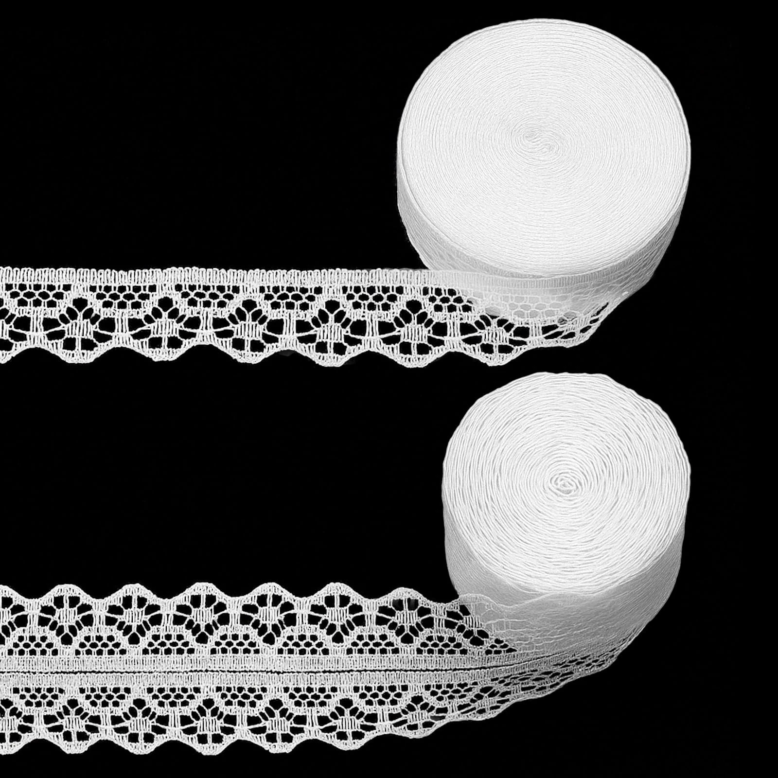 Lace Trim Ribbon Lace Fabric Vintage Pattern Roll Ribbons 50Yards Double-Sided White Laces Ribbon and 30Yards Single Edging Tulle Trimmings for Gift Wrapping Craft Flower DIY Sew and Party Decoration