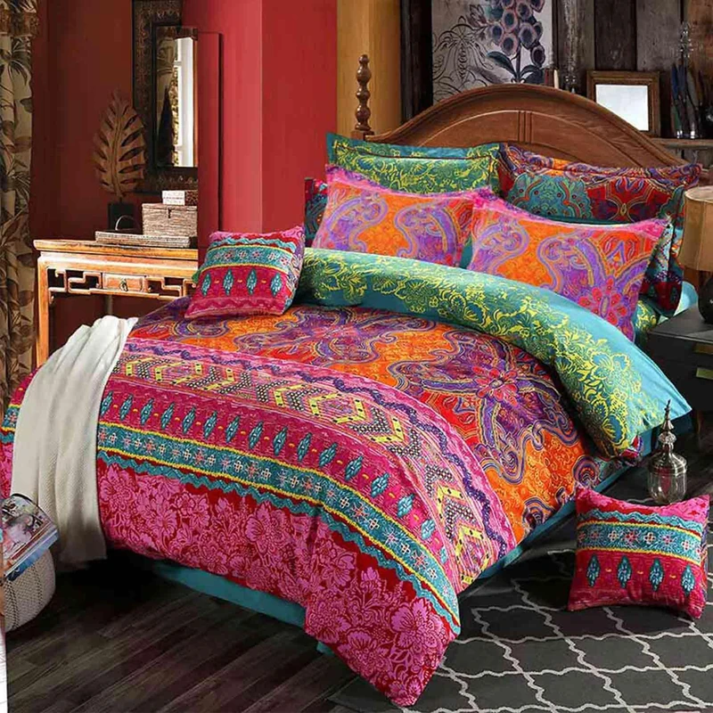 ETDIFFE Boho Queen Size Comforter Set 3 Piece, Colorful, 90x90 Inch