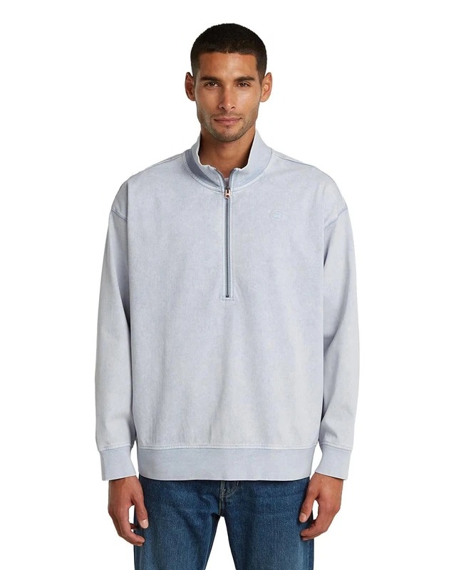 G-STAR Men's Washed hb relaxed half zip sw, Size: XL, Color Blue