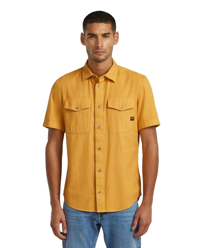 G-STAR Men's Marine Slim Short Sleeve Shirt, Size: M, Color Yellow - Image 1