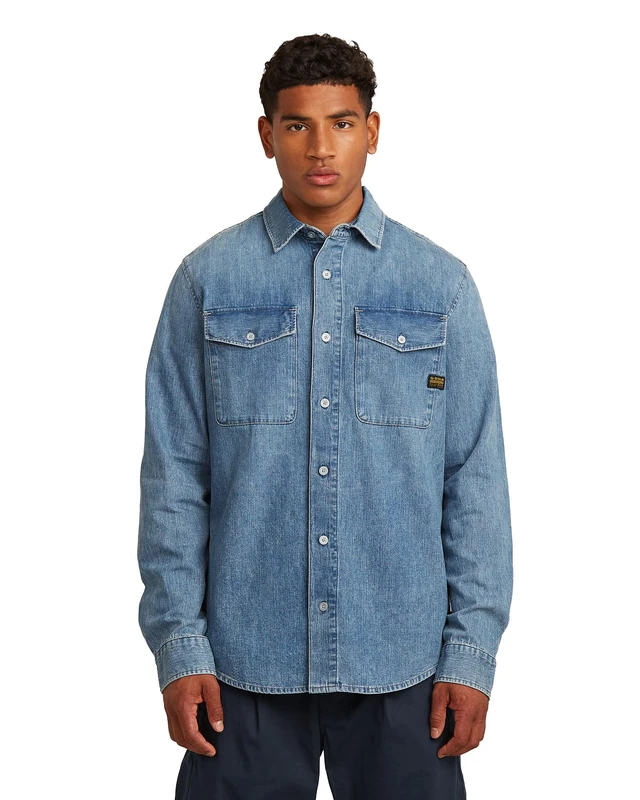 G-STAR Men's Marine Slim Shirt ls DNM, Size: XXL, Color Blue