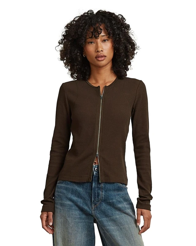 G-STAR Women's 2 Way Slim Rib r t ls wmn, Size: XL, Color Brown - Image 1