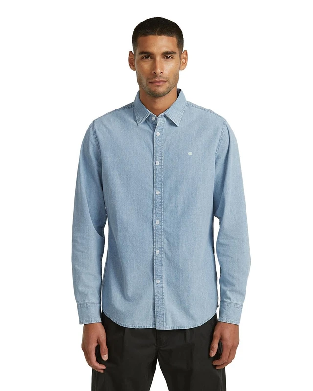 G-STAR Men's Clean Slim Shirt ls, Size: M, Color Blue - Image 1