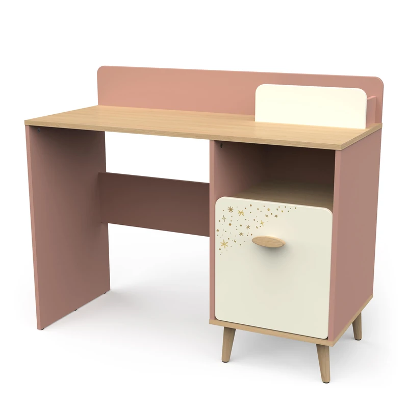 Children's Desk with 1 Door and 1 Niche Pink and White – Small Desk 107 x 45 x 88 cm – Non-Toxic Paint – Children's Bedroom Furniture Made in France – Suzie Range - Image 1