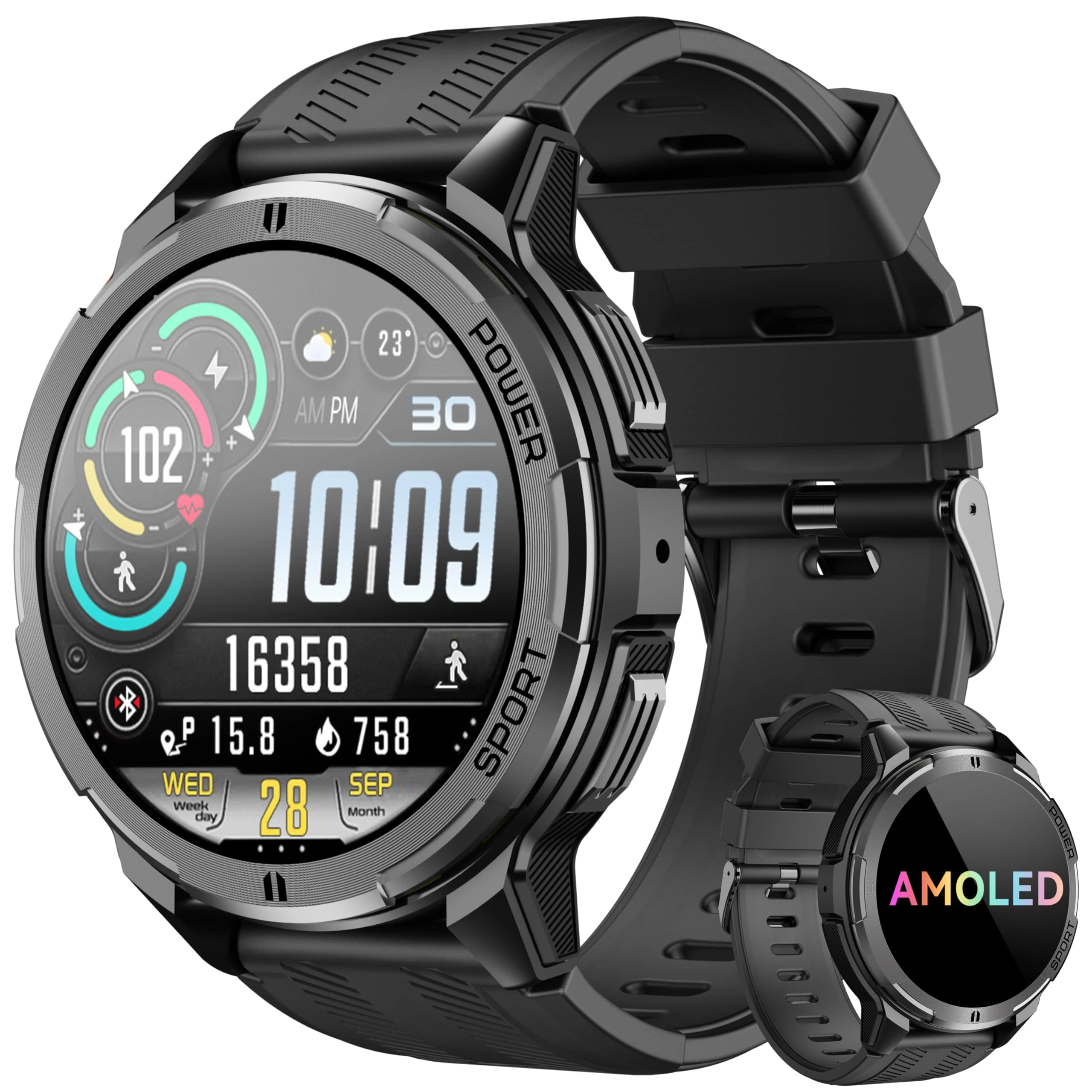 OUKITEL Smart Watch for Men, Mens Smart Watches with Bluetooth Call, 1.43 Inch AMOLED Smartwatch with Heart Rate SpO2 Sleep Monitor, 123 Sports Mode, Waterproof Fitness Watch for Android iOS