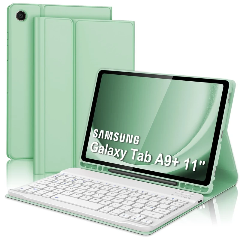 Keyboard Case for Samsung Galaxy Tab A9+ 11", Magnetically Detachable Wireless Bluetooth Keyboard with Protective Cover and Pen Holder for Samsung Galaxy Tab A9 Plus 11 inch 2023, Grass Green