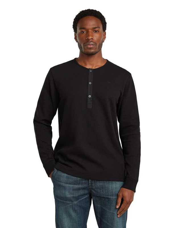 G-STAR Men's Structured Tweeter Granddad t ls, Size: S, Color Black