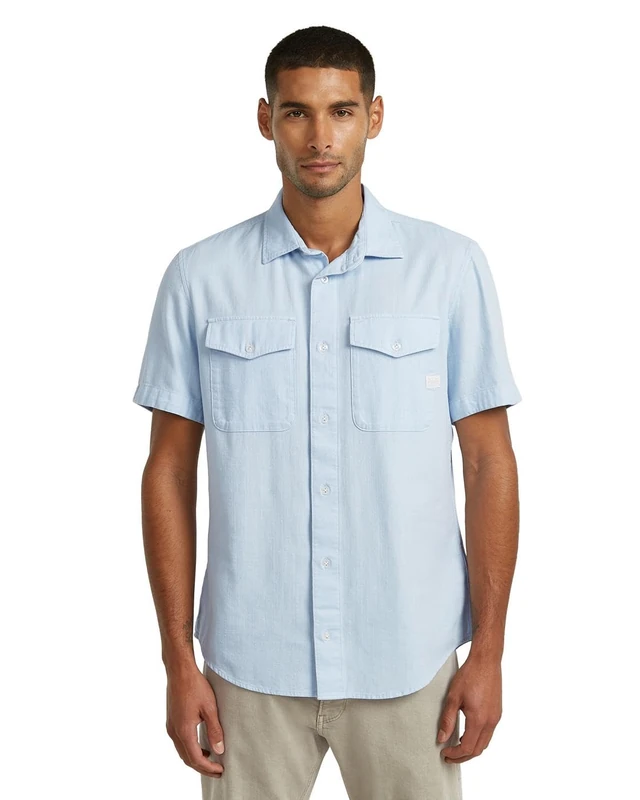 G-STAR Men's Marine Slim Short Sleeve Shirt, Size: XL, Color Blue