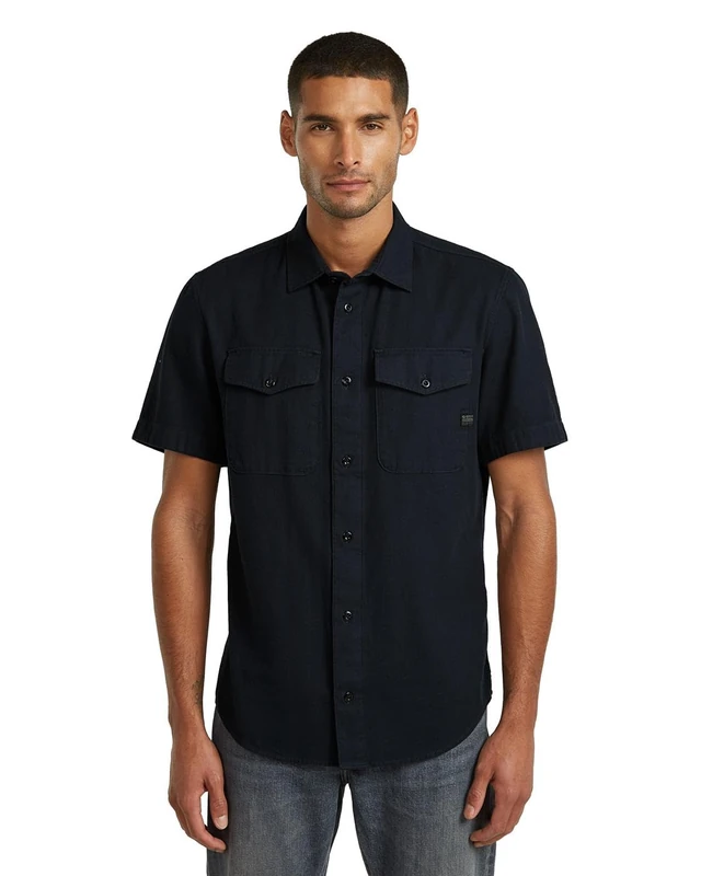 G-STAR Men's Marine Slim Short Sleeve Shirt, Size: L, Color Blue