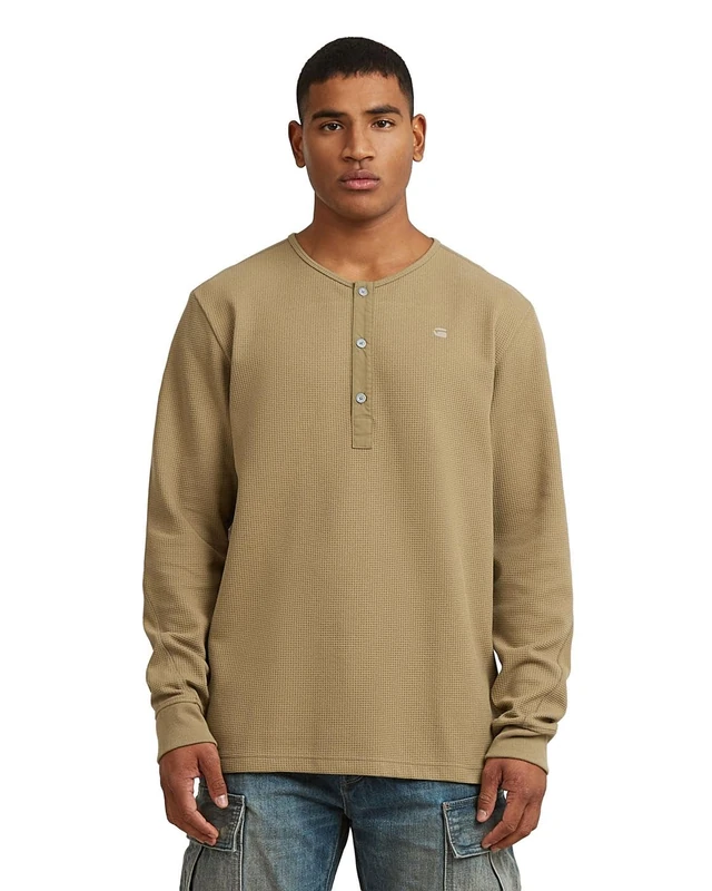 G-STAR Men's Structured Tweeter Granddad t ls, Size: L, Color Beige