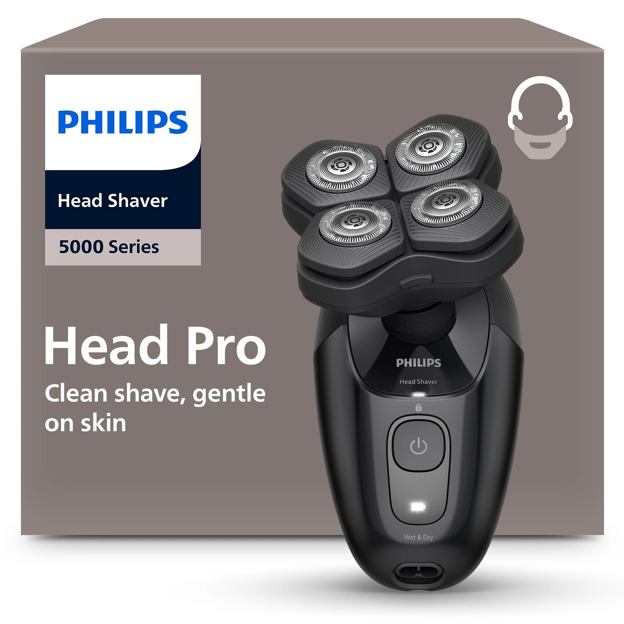 Philips Head Shaver Pro 5000 Series - Skull Shaver for Men and Women, 360° Flexing Head & ComfortCut Blades for Clean Shave, Gentle on Skin, Model HS5980/15