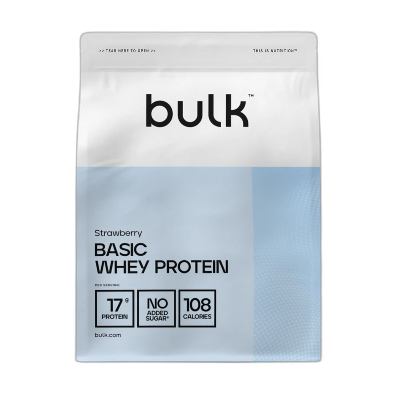 Bulk Basic Whey Protein Powder | Strawberry | 2.5 kg | 82 Servings | Up to 18g Protein per Serving | Low Sugar | Fast Absorbing Formula | Gym Supplement Supports Muscle Growth & Recovery