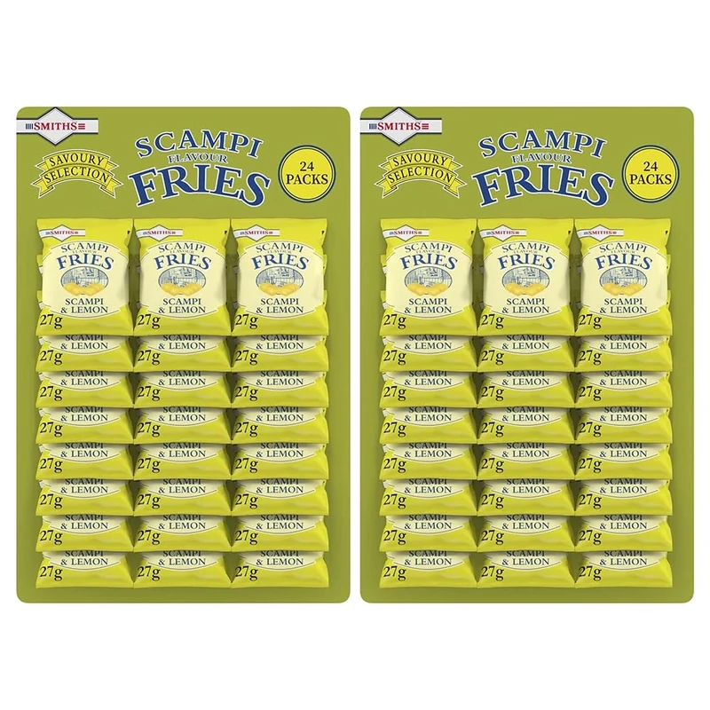 Smiths Scampi Fries Pub Card Bundle Zesty Scampi & Lemon and Crunchy Bacon Flavoured Fries Light Snacks Ideal for All Types of Drinks (48, Scampi)