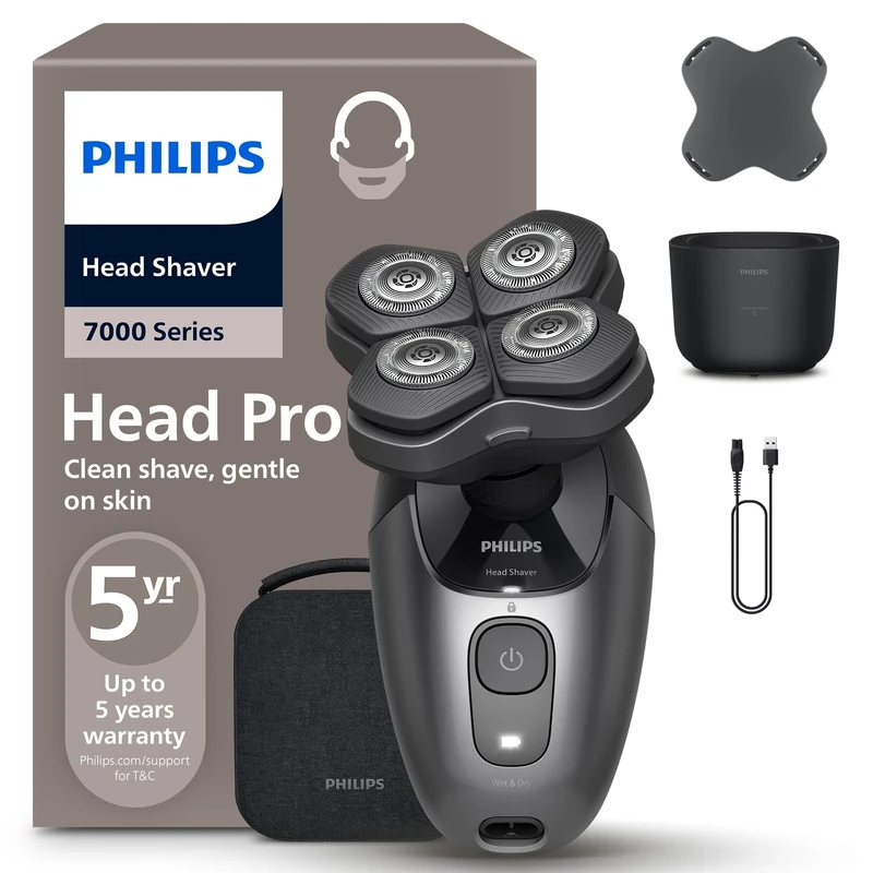 Philips Head Shaver Pro 7000 Series - Skull Shaver for Men and Women, 360° Flexing Head & ComfortCut Blades for Clean Shave, Gentle on Skin, Model HS7980/15