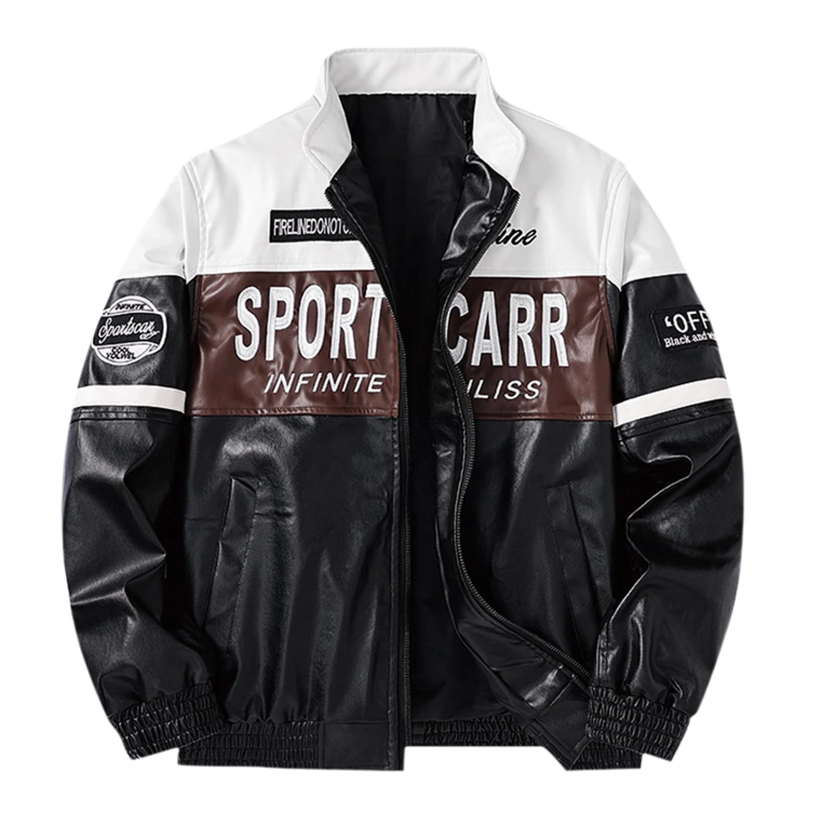 Generisch Men's Jacket PU Leather Racing Motor Graphic Jackets Oversized Unisex Streetwear Men's Knitted Jackets, coffee, L