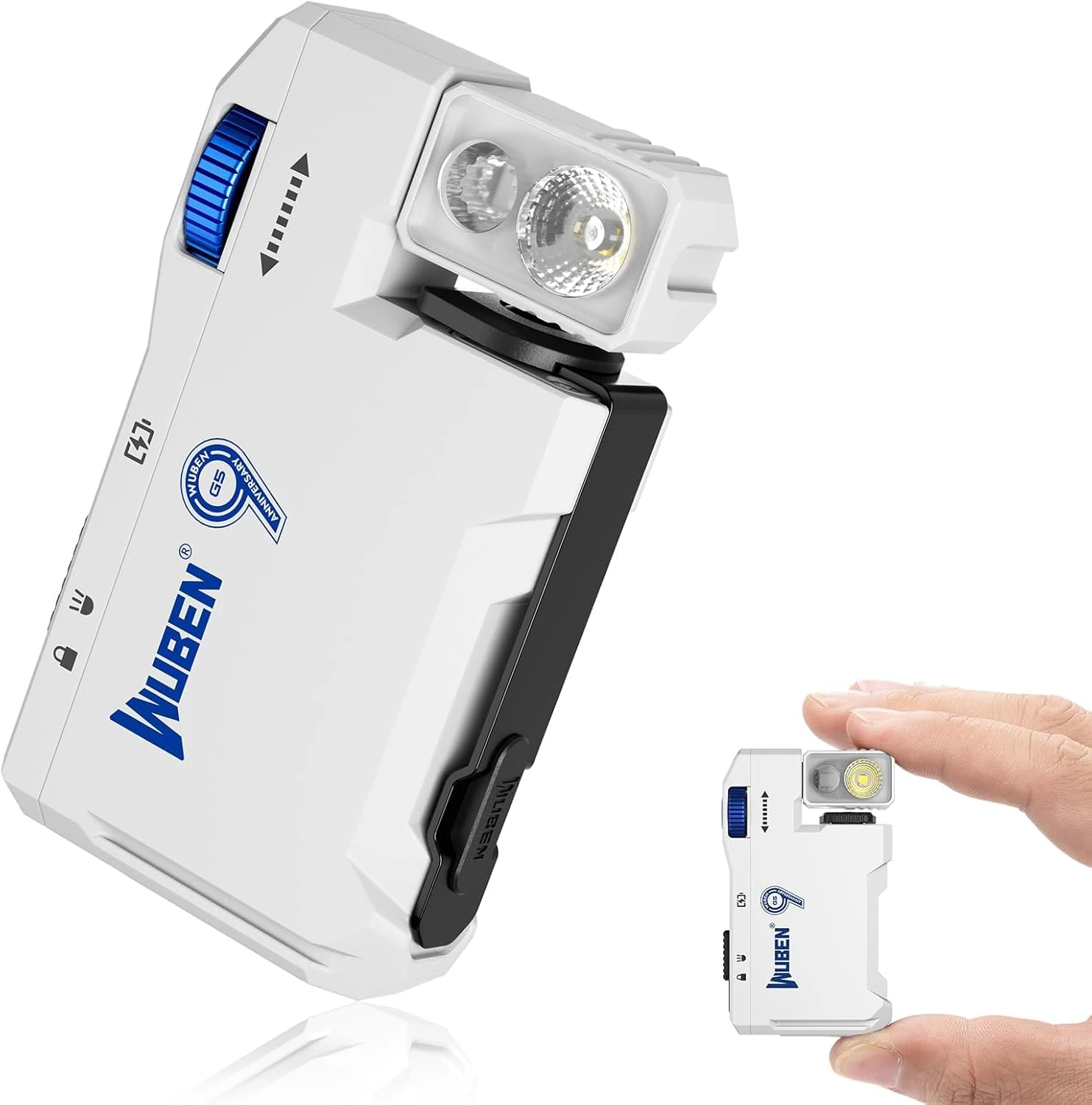 WUBEN G5 Rechargeable EDC Flashlight, 400 Lumens Dual Light Sources Mini Flashlight with RGB Light, Portable Flat Pocket Flashlights, Magnetic Keychain Flashlight