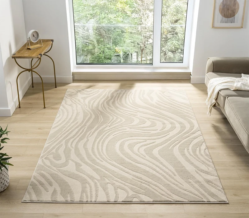 Rugs by Desire Vellure Modern Indoor Living Room Area Rug Embossed Cut-Shrink Pile with Metallic Sheen Jute Backing Living Room - Bedroom Hallway Carpet Marble Cream 120x170 cm