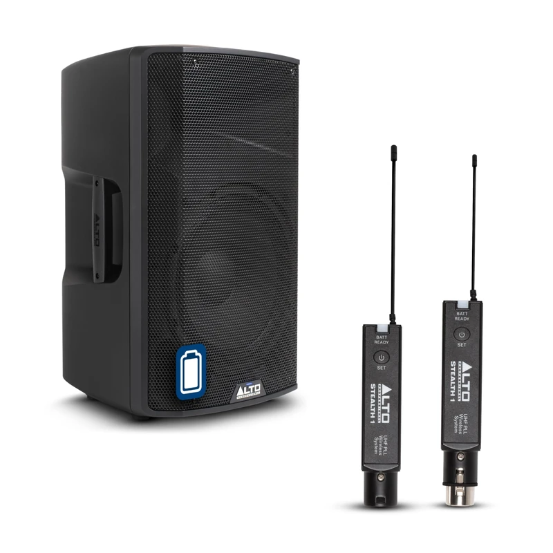 ALTO TX412B 600W 12" Baterry Powered PA Speaker Bundle with XLR Mic Receiver and Transmitter for Live Performances, Events, Karaoke, Public Address, Presentations