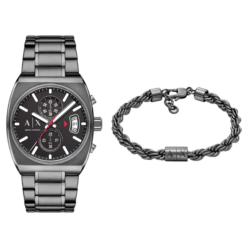 Armani Exchange Men's Grey Stainless Steel Watch and Bracelet, Set