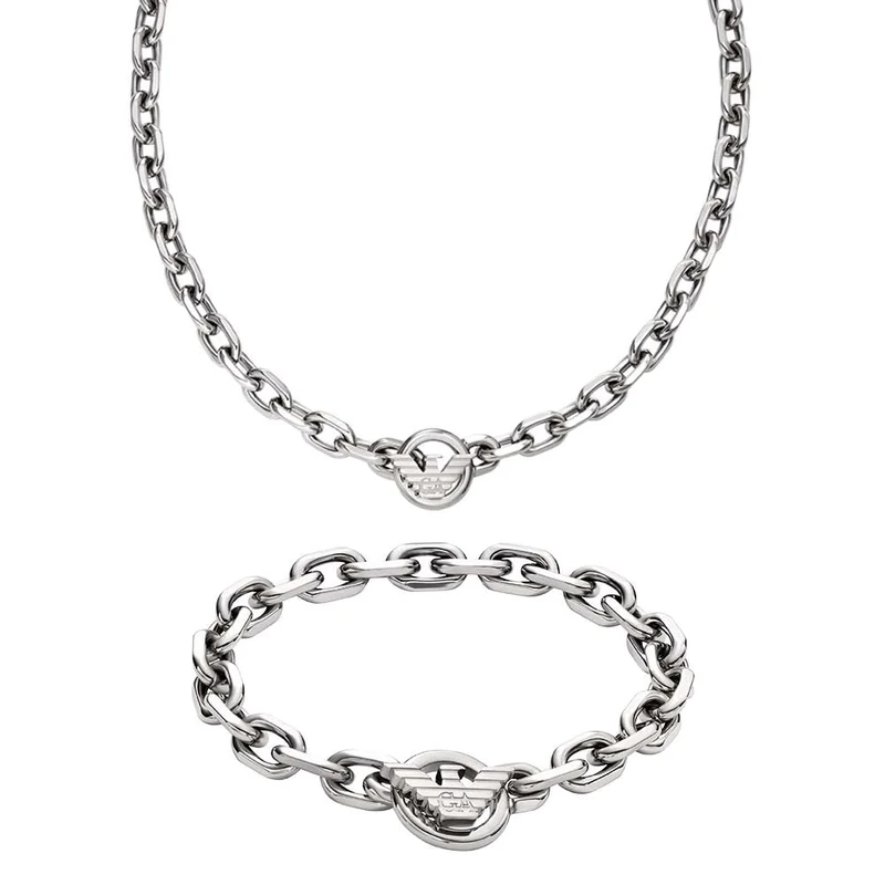 Emporio Armani Men's Silver-Tone Stainless Steel Necklace and Bracelet, Set