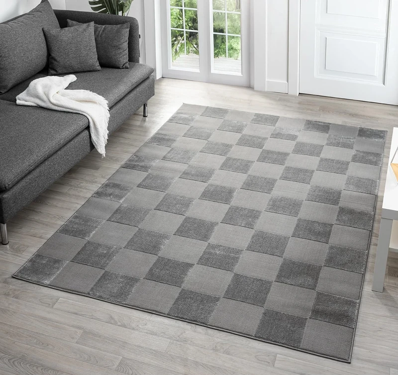 Rugs by Desire Vellure Modern Indoor Living Room Area Rug Embossed Cut-Shrink Pile with Metallic Sheen Jute Backing Living Room - Bedroom Hallway Carpet Grid Grey 160x230 cm