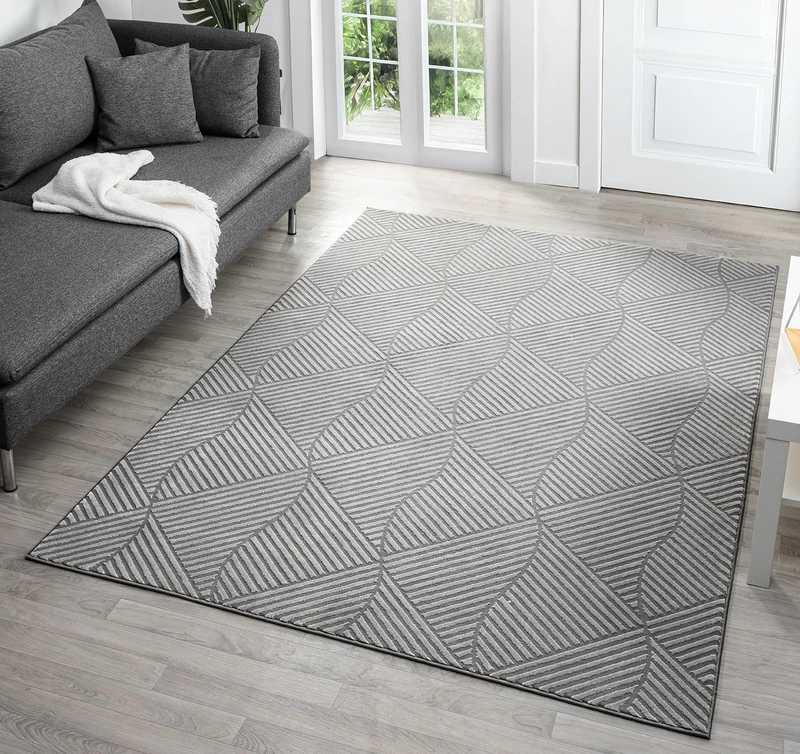 Rugs by Desire Vellure Modern Indoor Living Room Area Rug Embossed Cut-Shrink Pile with Metallic Sheen Jute Backing Living Room - Bedroom Hallway Carpet Pyramid Anthracite 120x170 cm
