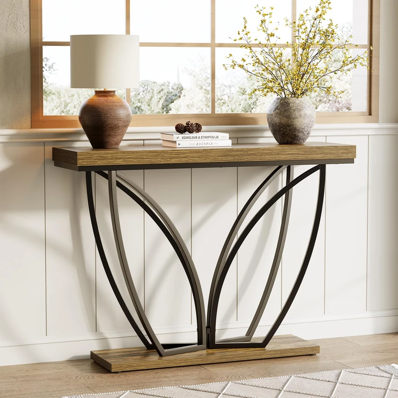 LITTLE TREE Sofa Table, 41.3 Inch Industrial Behind Couch Furniture, Narrow Long Console Table for Entryway, Living Room, Foyer, Hallway, Office, Rustic Brown