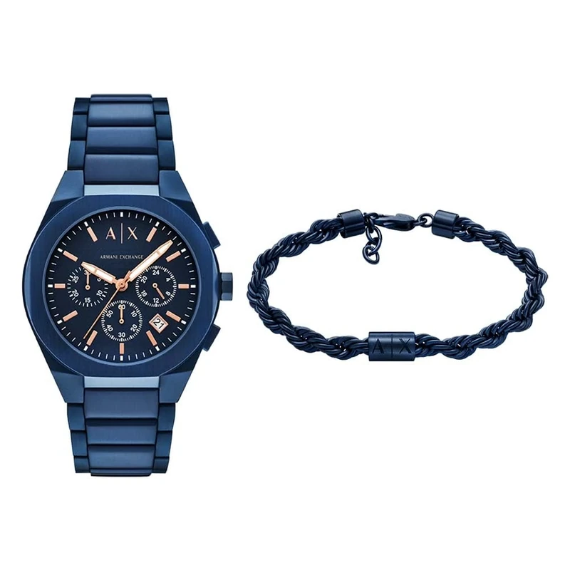 Armani Exchange Men's Blue Stainless Steel Watch and Bracelet, Set